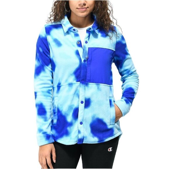BURTON Blue Tie Dye Snap Up Womens Fleece Jacket - Picture 1 of 8